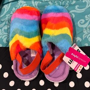 Muk luks rainbow furry slippers
